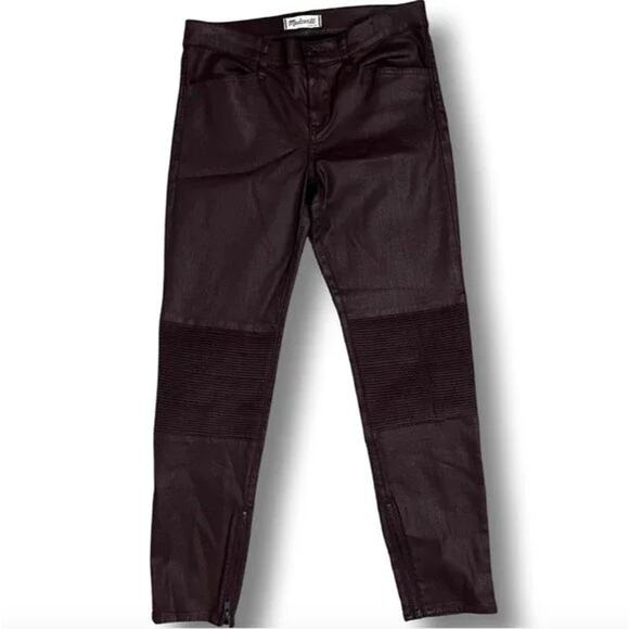 MADEWELL Maroon Waxed Coated Moto Zipper Ribbed Knee Ankle Skinny Pant Jeans 28 - Picture 7 of 7